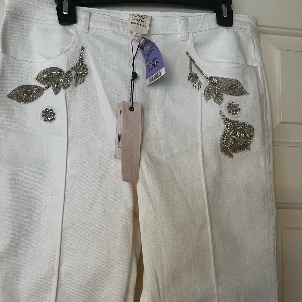 cinq a sept White Embellished Women’s Jeans - Picture 2 of 9